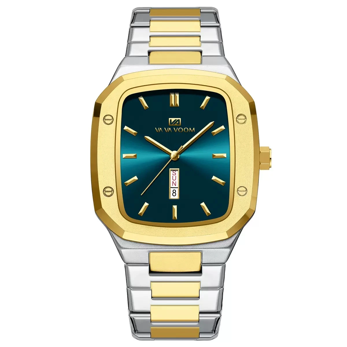 VAVA VOOM V0029 Men Watch High End Business Waterproof Creative Double Calendar High Quality Steel Strip Male Fashion Quartz Clock Watches - Golden & Blue