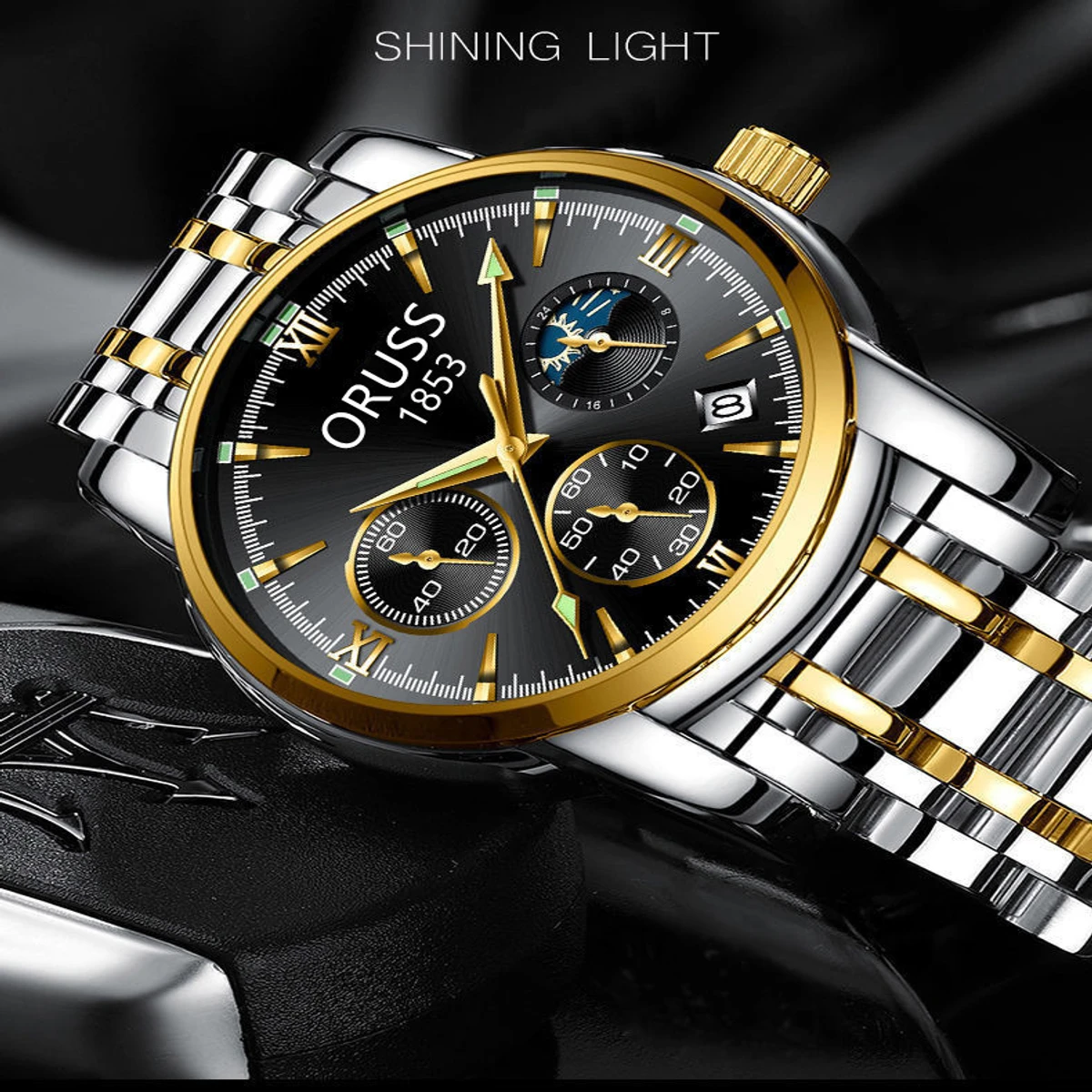 Original ORUSS SENO Men Waterproof Simple Ultra-Thin Luxury Business Fashion Watch Calendar- Black