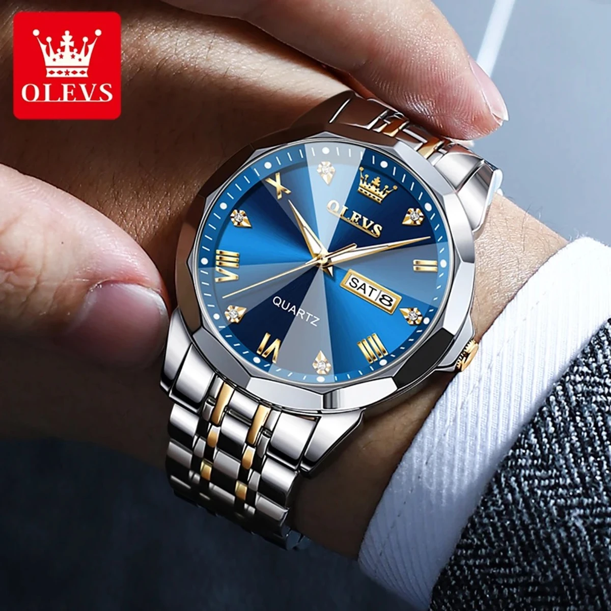 2025 New Luxury OLEVS Watch for Men Stainless Steel Waterproof Watches -  BLUE