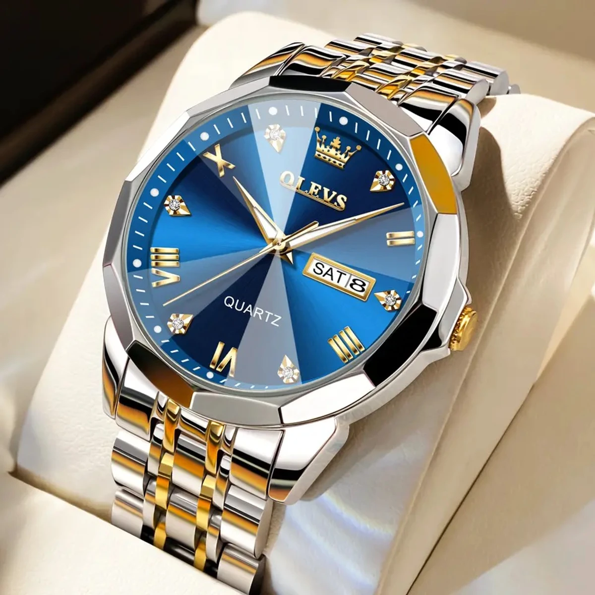 2025 New Luxury OLEVS Watch for Men Stainless Steel Waterproof Watches -  BLUE