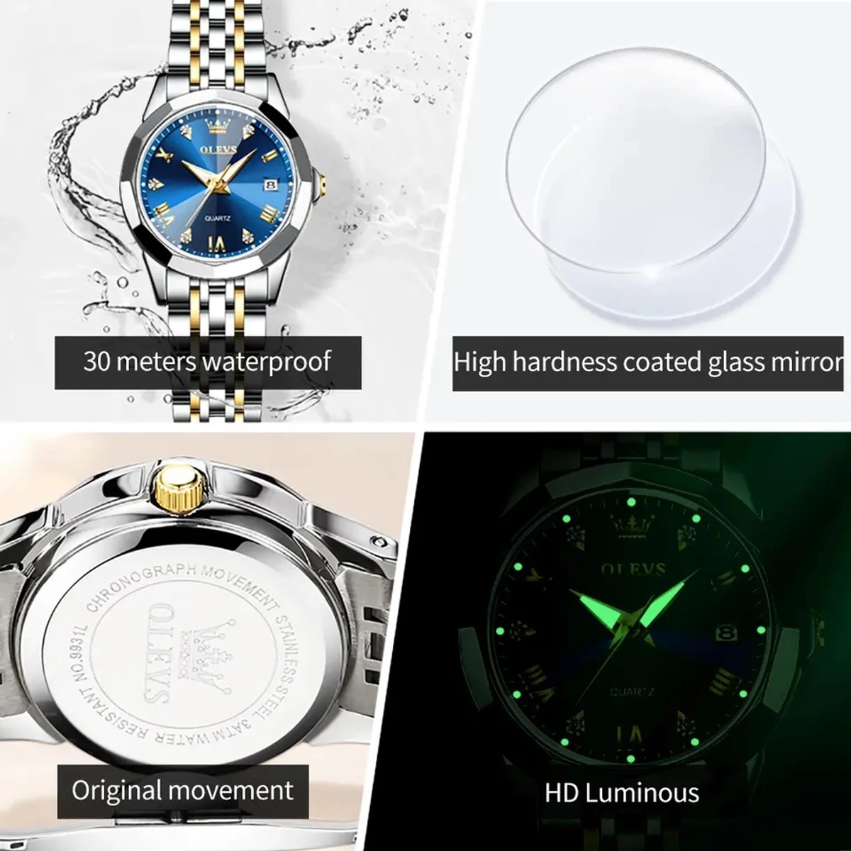 2025 New Luxury OLEVS Lady Watch for Men Stainless Steel Waterproof Watches - BLUE