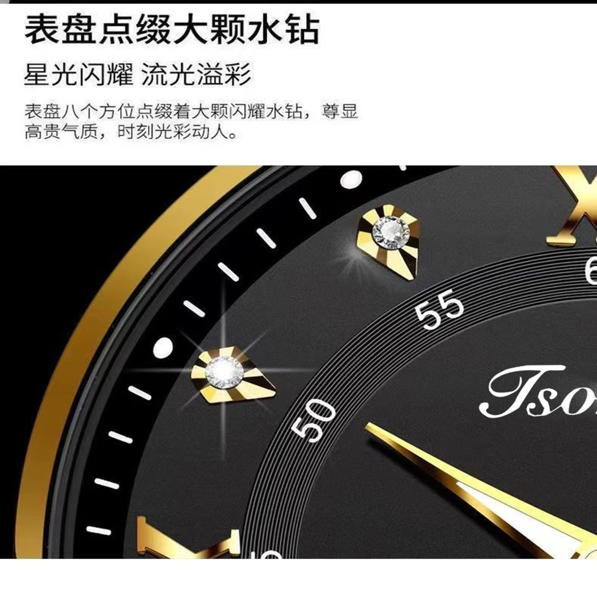 Luxury ISOHY authentic men's watch waterproof night light dual calendar watch men's quartz watch ceiling glass- Black