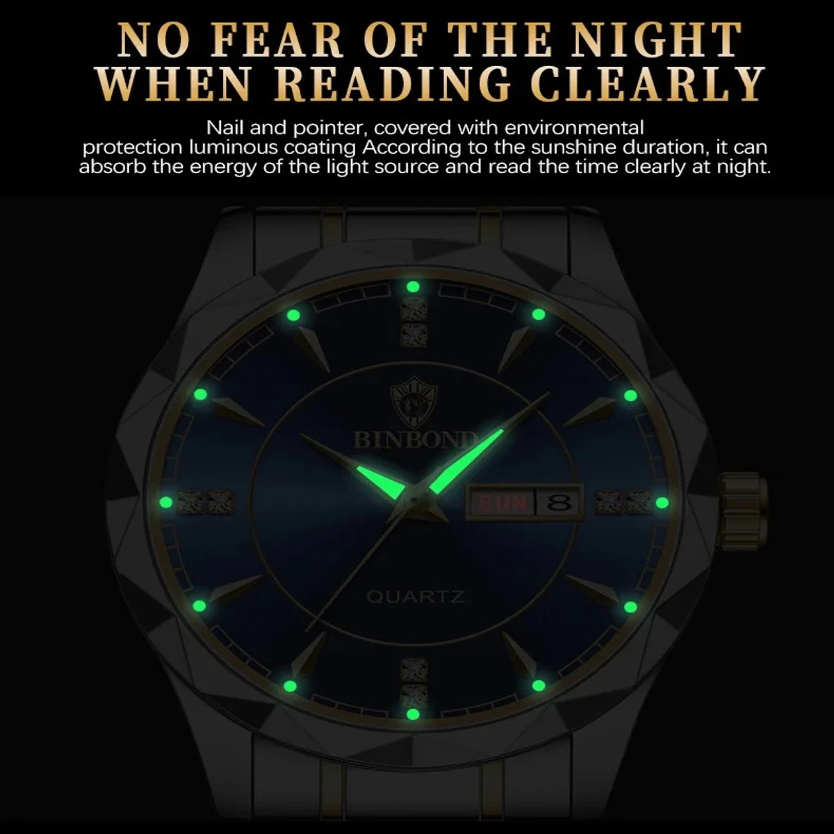 Binbond Luxury Men Watches Business Top Brand Man Wristwatch Waterproof Luminous Date Week Quartz Men's Watch High Quality+Box- Black
