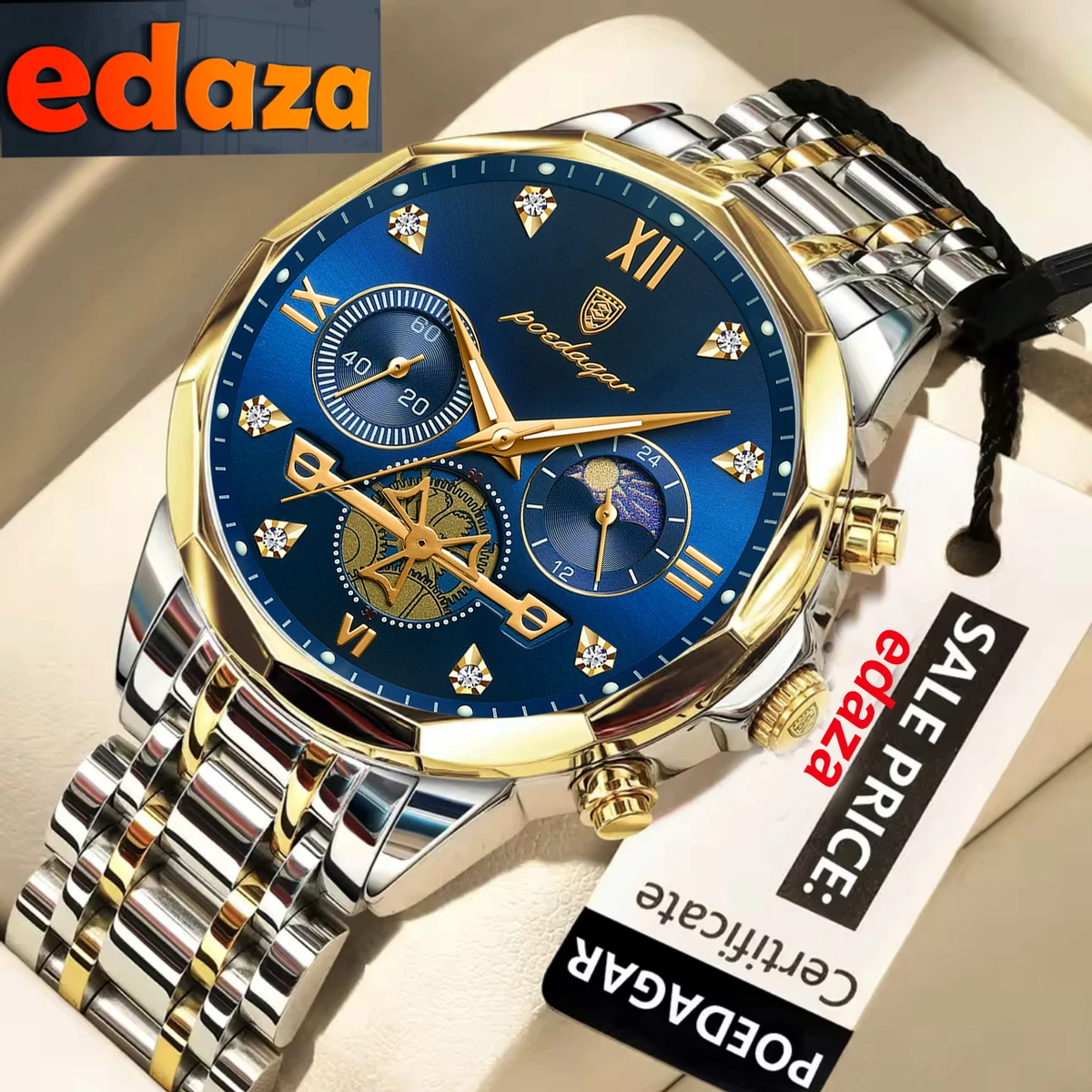 Poedagar con New Luxury Watch For Men Stainless Steel Waterproof Business Sport Wristwatches- Blue