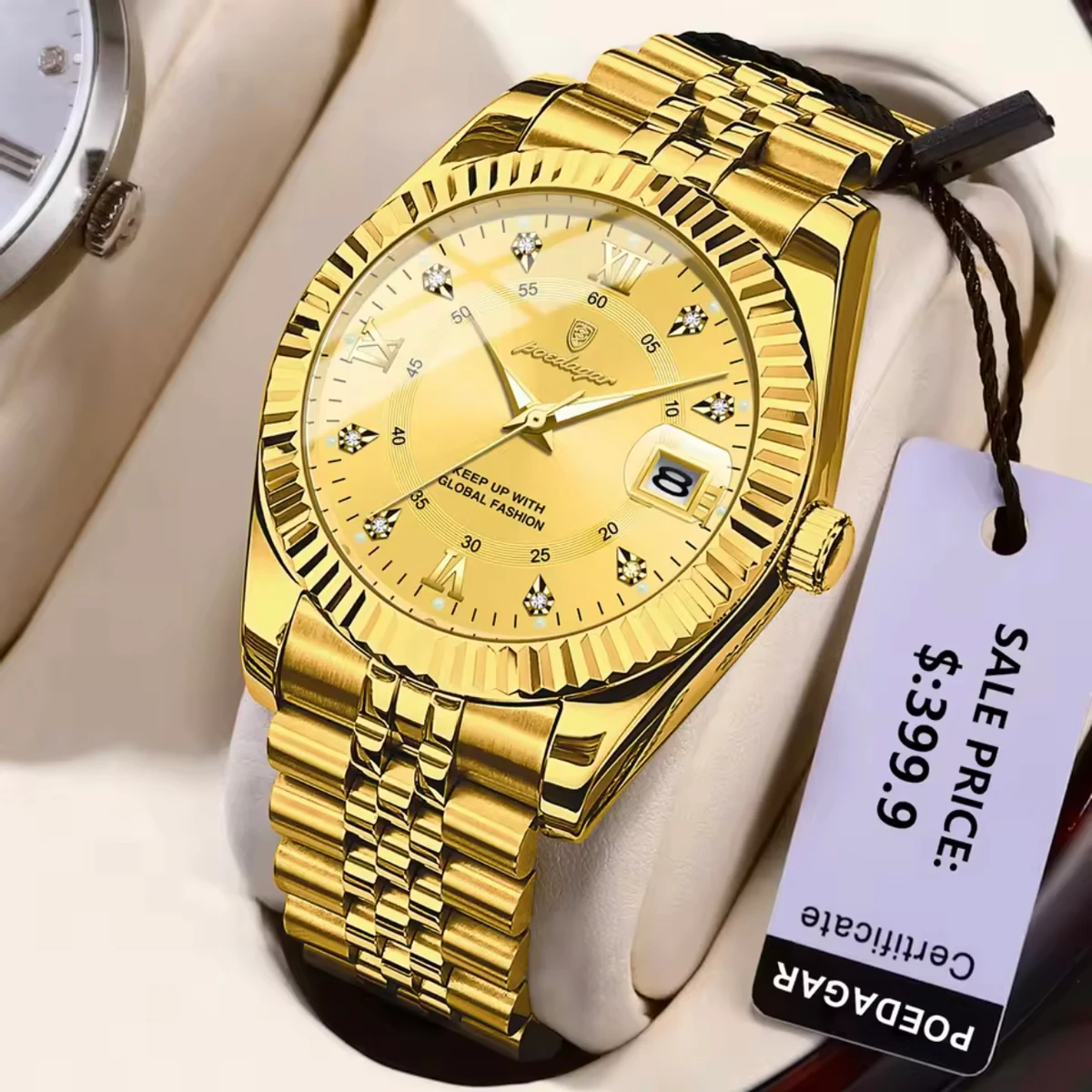 POEDAGAR 910 Luxury Style Men's Watches Trend Fashion Wristwatch Original Quartz Watch for Man-  Golden