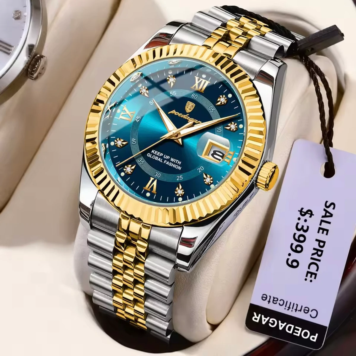 POEDAGAR 910 Luxury Style Men's Watches Trend Fashion Wristwatch Original Quartz Watch for Man-Blue & Golden